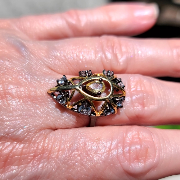 Citrine & Topaz Sterling Rhodium & Gold Art Deco ring sz6.5 - Picture 6 of 15